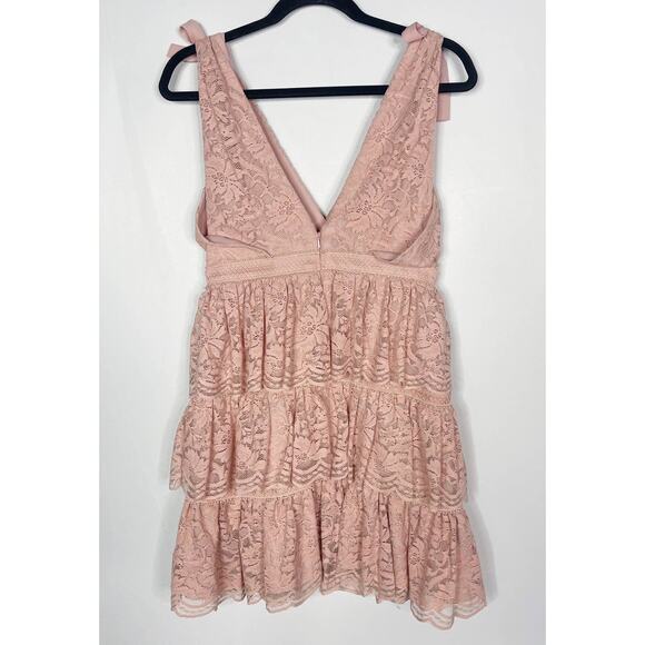 Bardot 6 Dusty Rose Pink Roxie Tiered Layered Lace Dress Shoulder Tie Cocktail - Picture 2 of 14